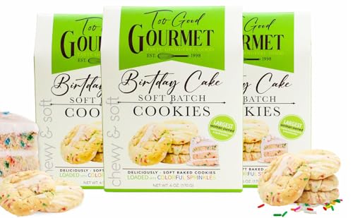 Birthday Cake Batter Cookies by Too Good Gourmet, 3-Pack, Soft &amp; Chewy Small Batch Cookies Drizzled with Sugar Icing, Premium Treats for Parties, Gifts, Snacks