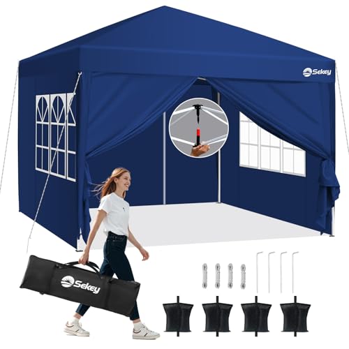 Sekey 3m x 3m One-Touch Pop Up Gazebo with Sides – Instant Setup, Heavy Duty & Waterproof 1000mm, Includes 4 Weight Bags for Extra Stability – Perfect for Outdoor Events, (Navy, 3 x 3 with Sides)