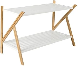 elbmoebel Bamboo shoe rack with 2-3 shelves for hallways ideal wooden shoe shelf 2-tier in brown / white (White, 70x45x33cm)