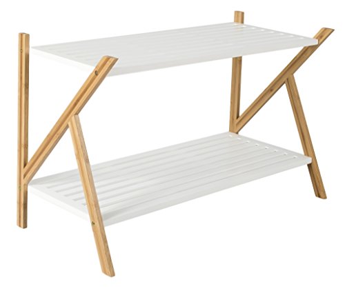à chaussures en bambou avec 2 étagères pour couloirs - Idéal en bois étagère à chaussures à 2 niveaux en Marron/blanc - 33 x 70 x 45 Cover