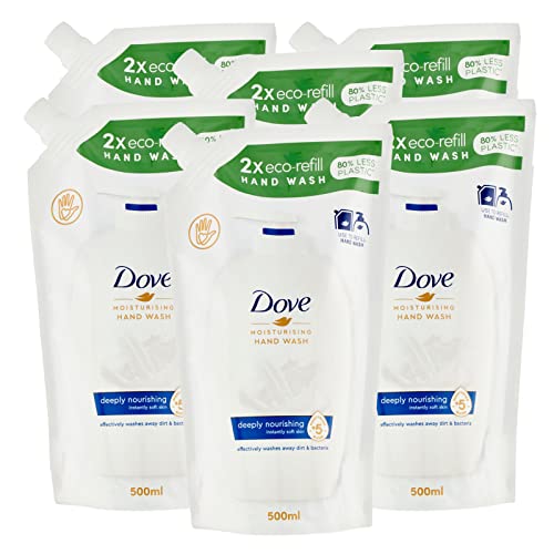 6 recambios Dove Eco para cuidado profundo, líquido, hidratante, jabón de manos, efecto revitalizante, 6 recargas de 500 ml