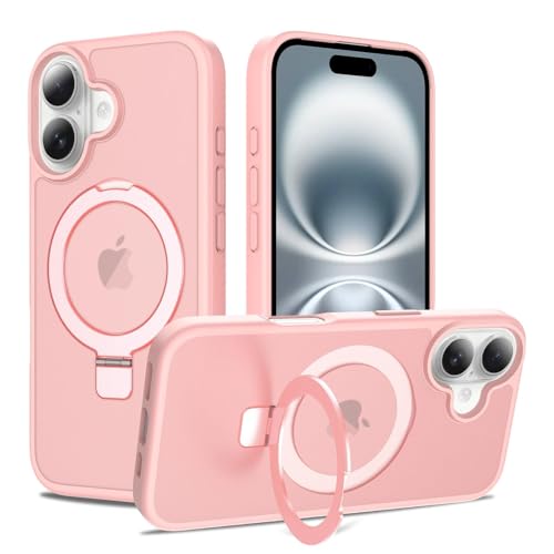 Image of Magnetic for iPhone 16 Case, 6.1 inch, Compatible with MagSafe, Rugged Kickstand, Not-Yellowing Military-Grade Protection, Matte Pink
