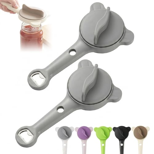 4-in-1 Jar Opener, Ergonomic Opener for Seniors & People with Limited Grip Strength, Stainless Steel Easy to Use for Bottles, Jars, Canned Goods Fits 1-3.5 Inch Caps (2, Gray)