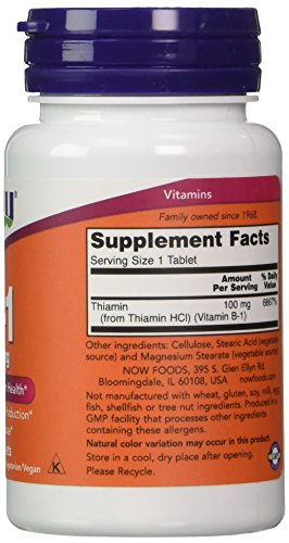 Now Vitamin B-1 (Thiamine) 100Mg, 100 Tablets (Pack Of 4) #TOP1