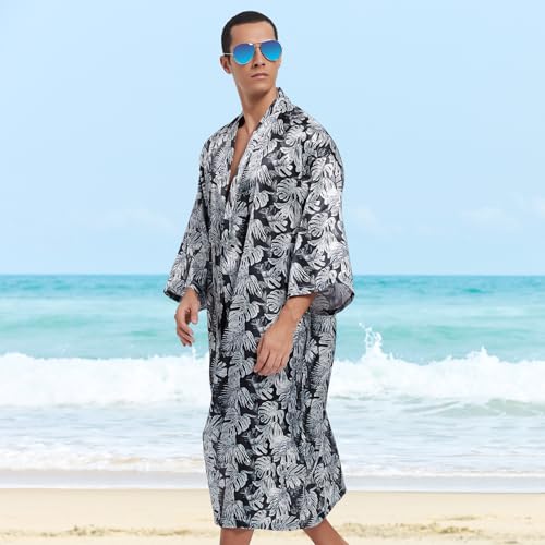Men's Lightweight Kimono Robe Jacket Printed Japanese Style Bathrobes Casual Open Front Long Cardigan Coat Outwear4