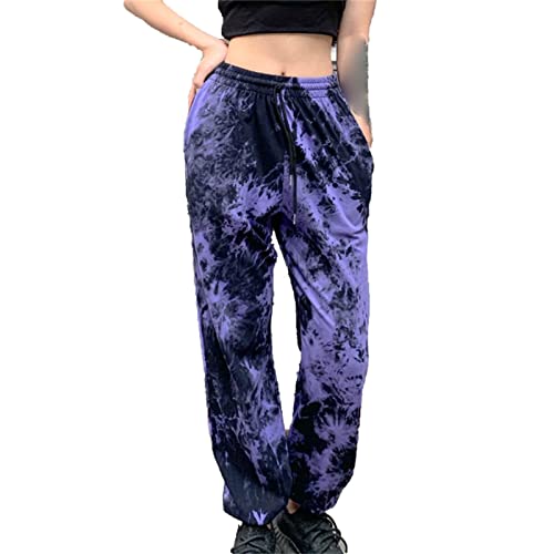 Maiyifu-GJ Women's Tie Dye High Waist Pants Casual Print Loose Yoga Wide Leg Sweatpants Comfy Stretch Athletic Running Pants (Purple,XX-Large)