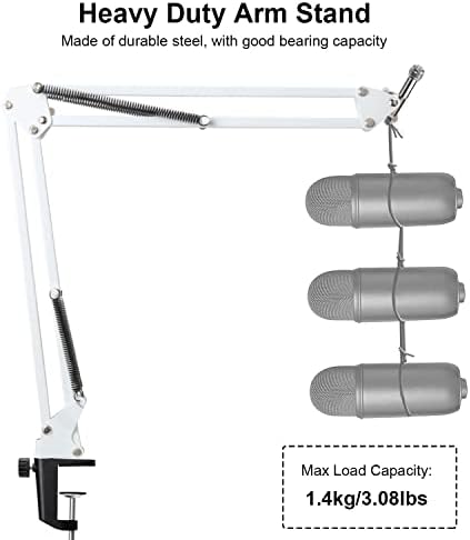 YOUSHARES White Mic Stand with Pop Filter - Mic Suspension Boom Arm Stand with Foam Cover Windscreen for White Blue Yeti and Yeti Pro Microphone