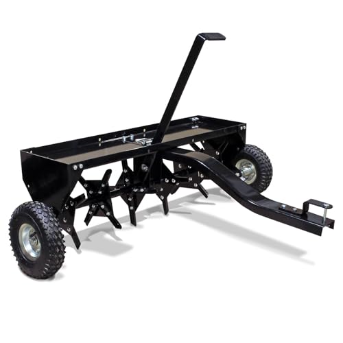 Aerifizierer 90 cm für Aufsitzmäher Rasenbelüfter aus Pulverbeschichtetem Stahl mit Kupplung für Rasentraktor Vertikutierer für Gartenpflege Rasenlüfter Anhänger für Effektive Bodenauflockerung