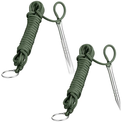 Soulchen 2 Pcs 10 ft 550lb Paracord Fishing Stringer Heavy Duty Fish Stringer for Caught Fishs Fish Holder with 1 Inch Split Ring(Military Green)