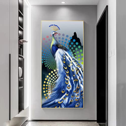 Affiche Bleu Paon Toile Murale Salon Décoration Moderne Or 60x120cm