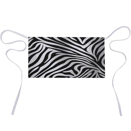 FekiLoot Zebra Print Server Apron with 3 Pockets, Waterproof Half Apron for Waiters Fashion Bistro Aprons for Restaurant Server Work