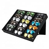 Japard 18 Slot Sunglasses Organizer Box Stand Display Case/Tray, Fabric Lined & Snap Close, Black, One Size