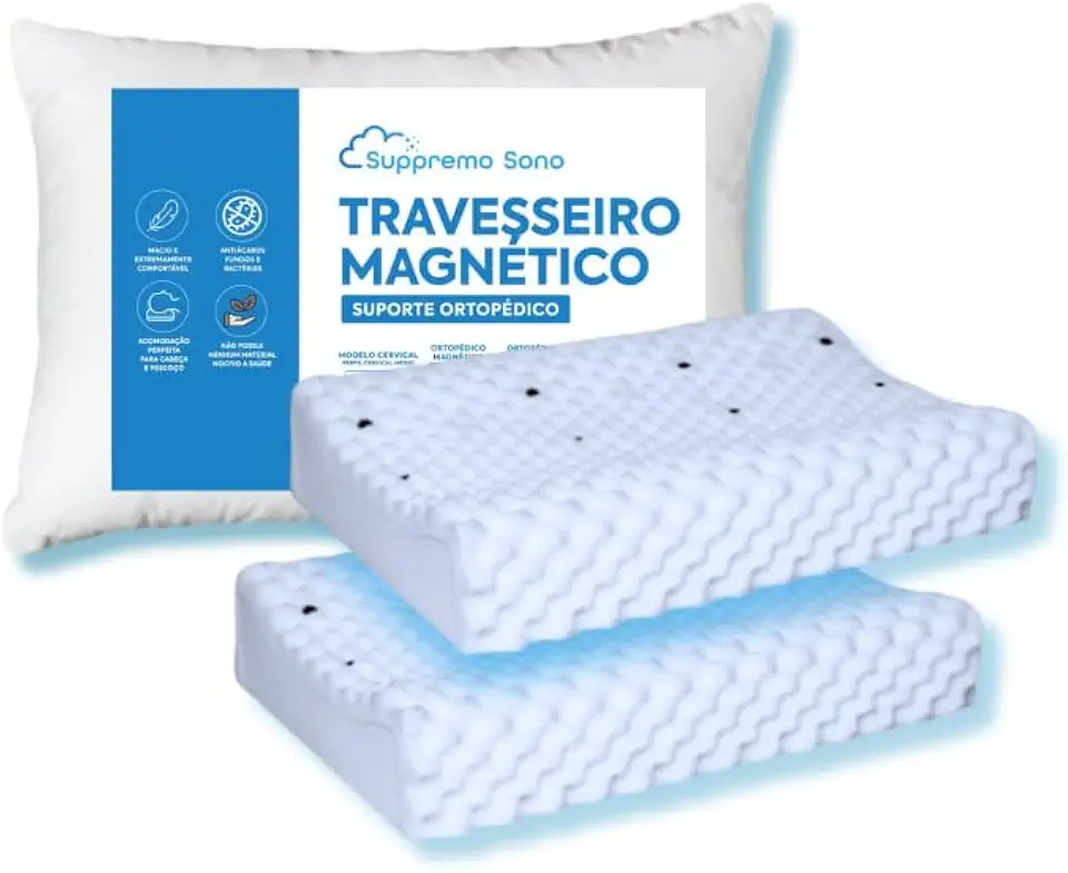 Kit 2 Travesseiro Cervical Magnético com Infravermelho Longo Ortopédico Alivia Dor Coluna, Suppremo Sono