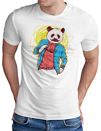 T-shirt homme blanc OM3 ours branché coton col rond vêtement taille 5XL