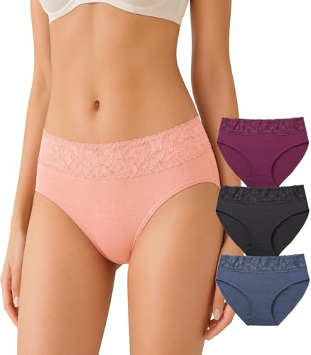 Image of NICSY Womens Underwear Cotton Bikini Panties Lace Soft Hipster Panty Ladies Stretch Full Girls Briefs (Multicolor)