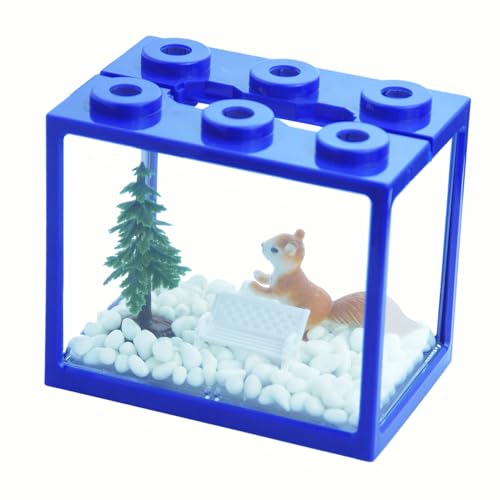 Small Sea Monkey Tank, Stackable Mini Betta Fish Tank Tinny Aquarium Kit with Aquarium Gravel, Moss Ball Tank Shrimp Tank 0.27 Gallon Acrylic Cube Fish Bowl for Shrimp Snails