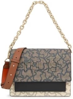 TOUS Bandolera Mediana Audree Chain Negra Y Beige, Para Mujer, Medidas 20 x 25 x 12 cm, Colección Kaos Icon