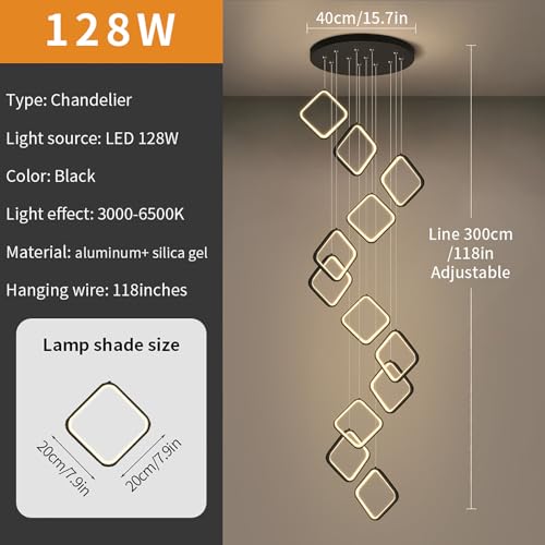 Plafonnier haut plafond variable MOCHAMIK grand lustre escalier - 3