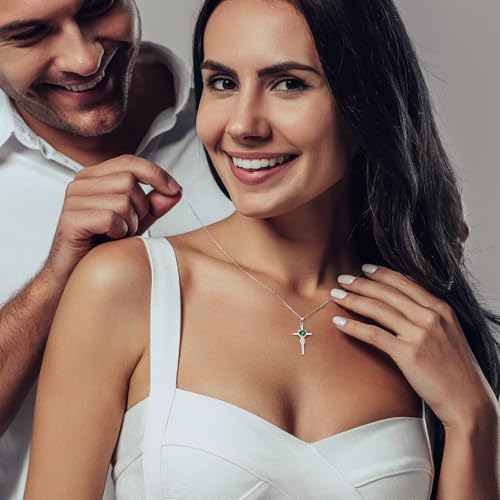 Iefil Cross Necklace for Women - 925 Sterling Silver Birthstone Necklace Jewelry Gifts for Women Wife3