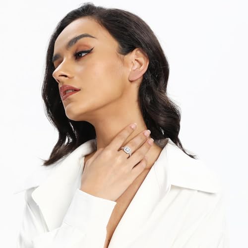 MDFUN 18K White Gold Plated Cubic Zirconia Two-in-One Halo Wedding Engagement Promise Eternity Ring for Women2