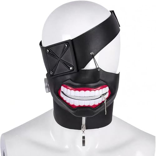 vieaying Tokyo Ghoul Kaneki Ken Mask 3D One Eyed Cosplay Prop with Zipper Mouth Reusable Half Full Face Costume for Halloween Carnival Themed Parties