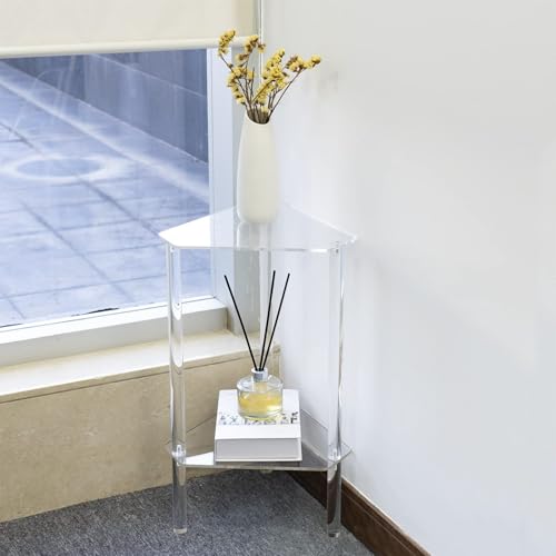 Table d'appoint triangulaire minimaliste à 2 niveaux en plastique clair
