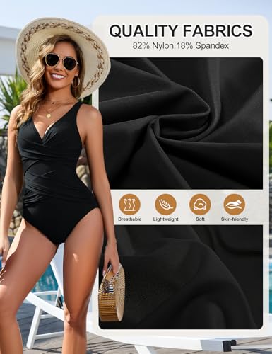 HEEKPEK Womens Tummy Control Swimsuits One Piece Bathing Suit Front Cross Tie Back Slimming Ruched Push Up Padded Swimwear4