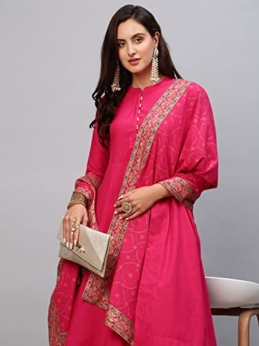 Image of ANNI DESIGNER Women Cotton Blend Solid Kurta With Pant & Dupatta