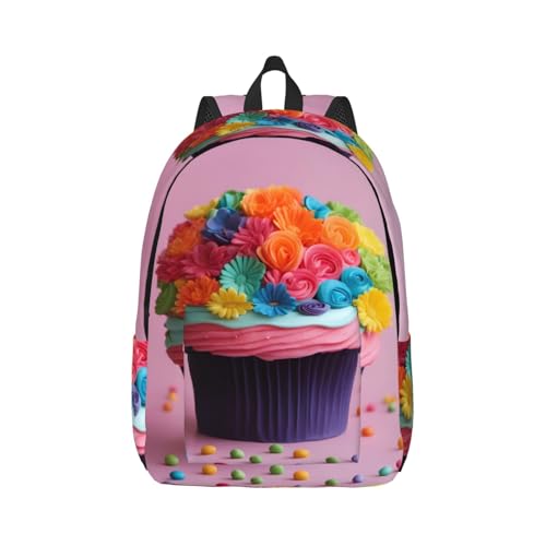 Vbcxza Mochila de lona colorida con estampado de pastel de flores y arcoíris, tamaño mediano y pequeño, perfecta para senderismo, viajes y uso diario, Black, S, Mochilas rucksack