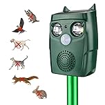 Solar Powered Animal Deterent, Ultrasonic Animal Control Device with Motion Sensor and FIashing Light, Waterproof Outdoor Animal Repellent for Deer Squirrel Raccoon Bobcats, Frequency 18kHZ