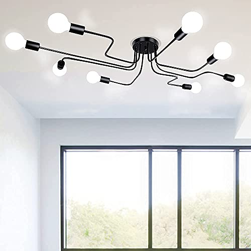 Jose2015 8CEILINGLIGHT Industrial Ceiling Light Flush Mount Farmhouse Light Fixture Black Metal 8-Light Ceiling Lamp thumb #3