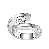 HIJONES Women's Stainless Steel Round White Cubic Zircon Engagement Wedding Band Ring Silver Size 7