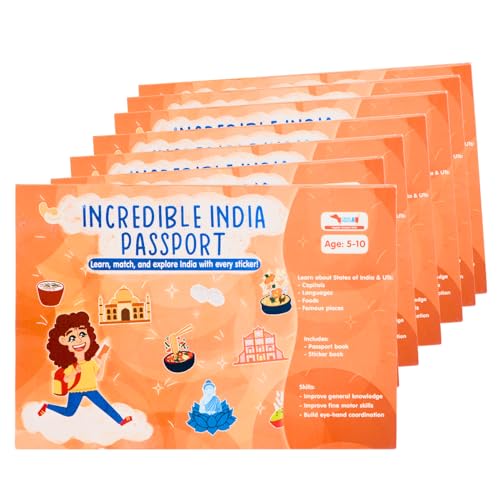 Image of CocoMoco Kids India Passport for Kids, Learn About States of India & UTS, Geography Educational Toy Activity Kit with Stickers, Ages 4-5, 6-7, 8-10, 11 Year Old (Pack of 10)
