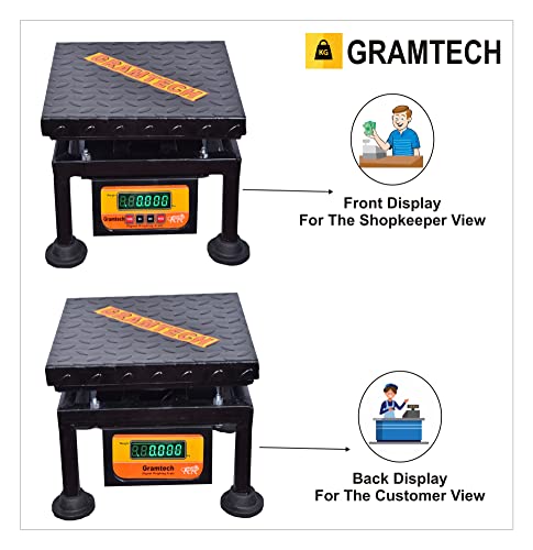 Image of Gramtech Weight 100kg x 10g Weighing Scale Machine with Front & Back Double Green Display,12x12 M /S Pan for Kirana Shop, Kitchens and Factories. |9