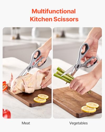 VEVOR Kitchen Scissors, Durable Stainless Steel Kitchen Shears with Protective Sheath, Heavy Duty Cooking Shears Soft Grip Comfort Handle, Kitchen Utensil for Cutting Meat, Food, Fish, Poultry, Grey - Image 2