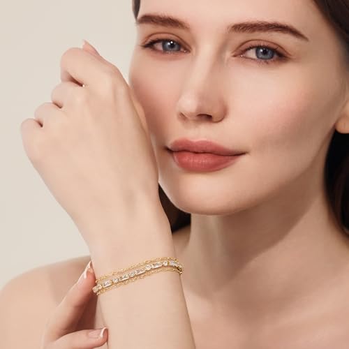 Cicy Bell Womens 14k Gold Plated Link Bracelets Double Layered Cubic Zirconia Tennis Bracelets Fashion Vacation Jewelry Gifts for Mom Friends3