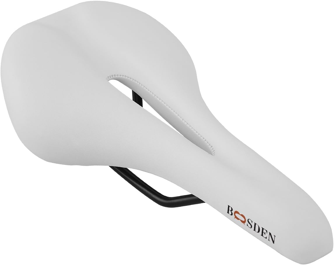 BOOSDEN Comfortable Bike Saddle, Soft PU Leather Spring Bicycle Seat, Gel, Ideal for Mountain, Road, Exercise Bike