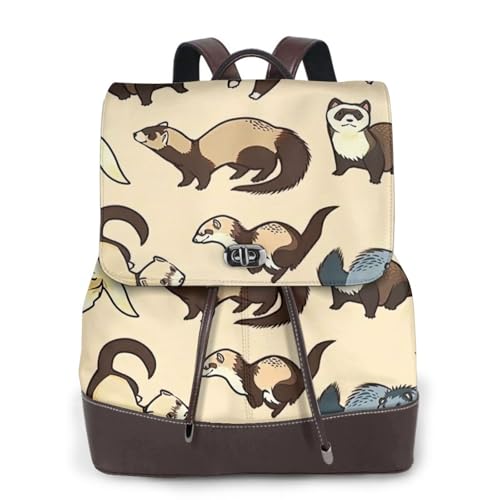 Sac à dos en cuir furet imprimé noir pour femme, grand format élégant avec bretelles ajustables