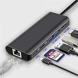 HUB USB C Macbook Pro, Adaptateur USB C avec HDMI 4K Type C PD Lecteur De Carte SD 2 USB 3.0 Compatible Port Ethernet Gigabit avec Macbook Autres Équipements Portuaires De Type C