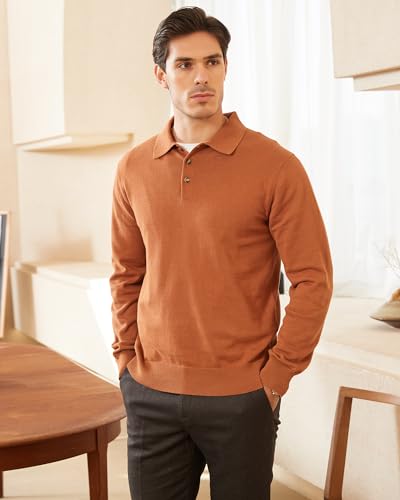 Image of Kallspin Mens 100% Cotton Polo Sweater Long Sleeve Button Down Knit Pullover Relaxed Fit Collared Casual Tops
