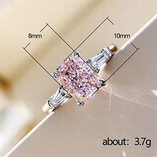 925 Sterling Silver Fashion Square Pink Diamond Zirconium Ring Personalized Promise Ring Women's 18K Gold Plated Sweet Temperament Square Diamond Ring Engagement Ring for Women (8)2