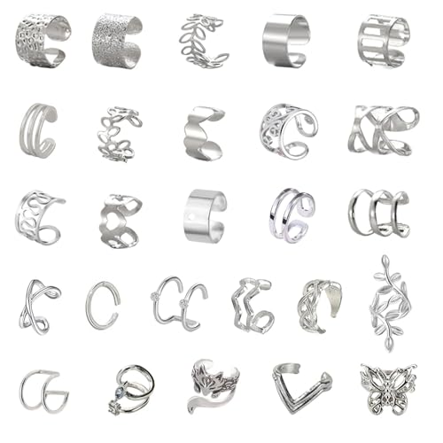 HTTDSLF Ear Cuff Femme Faux Piercing Oreille Argent, Boucle Oreille Sans Trou Manchette Oreilles Femme, Réglables Non Piercing Cartilage Clip, Helix Cartilage...