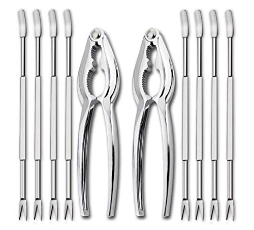 Kaptin - Set di utensili per frutti di mare, 2 aragosta Crab Cracker e 8 forchette, in acciaio INOX, set di forchette per frutti di mare