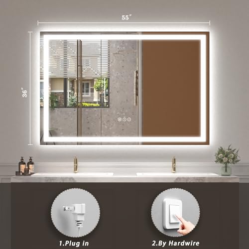 Image of 55x36 Large LED Mirror for Bathroom, Lighted Vanity Mirror for Wall, Dimmable, Anti-Fog, Shatter-Proof, ETL Listed (Front Lights + Backlit)