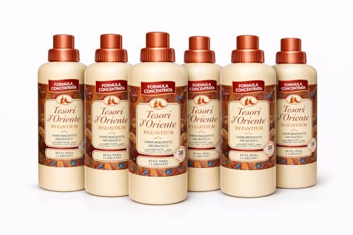 Suavizante concentrado Bizantium Tesori d'Oriente – Cuidado perfumado italiano – Rosa Nera & Labdano – Pack de 6 (6 botellas) – Fragancia de larga duración, lavado extra suave Veltao
