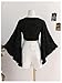 QJQ Women's Floral Ruffle Boho Crop Tops 70s Hippie Disco Western Outfits 3/4 Bell Sleeve Tie Front Deep V Neck Blouses Black X-Large