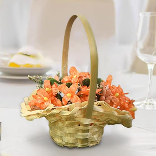 Flower Basket - Wedding Centerpiece Basket with Handle - Portable Miniature Woven Decor for Wedding Easter Garden Flower Girl