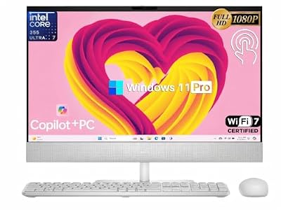 Dell 24-Inch All-in-One Desktop Computer – Intel Core Ultra 7 355 AI PC (Copilot+), 23.8” FHD Touchscreen Display, 16 GB DDR5, 1 TB SSD, Wi-Fi 7, Windows 11 Pro, Keyboard & Mouse, Touch Pen Support