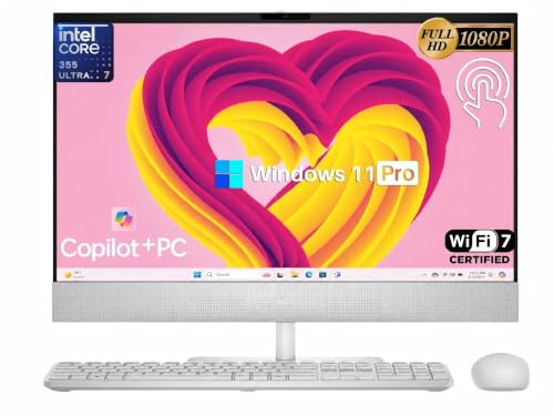 Image of Dell 24-Inch All-in-One Desktop Computer - Intel Core Ultra 7 355 AI PC (Copilot+), 23.8 inch FHD Touchscreen Display, 64 GB DDR5, 2 TB SSD, Wi-Fi 7, Windows 11 Pro, Keyboard & Mouse, Touch Pen Support