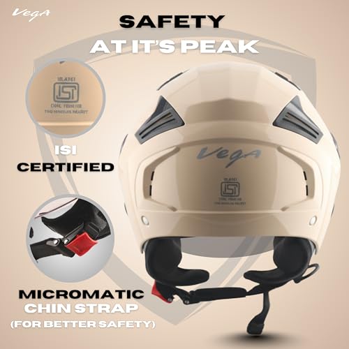 Image of Vega VO-05 Clark ISI Certified Open Face Motorcycle Helmet with High-Impact ABS Shell, UV-Resistant Scratch-Resistant Visor, Comfortable Breathable Inner Padding & Secure Fit - Ivory - L